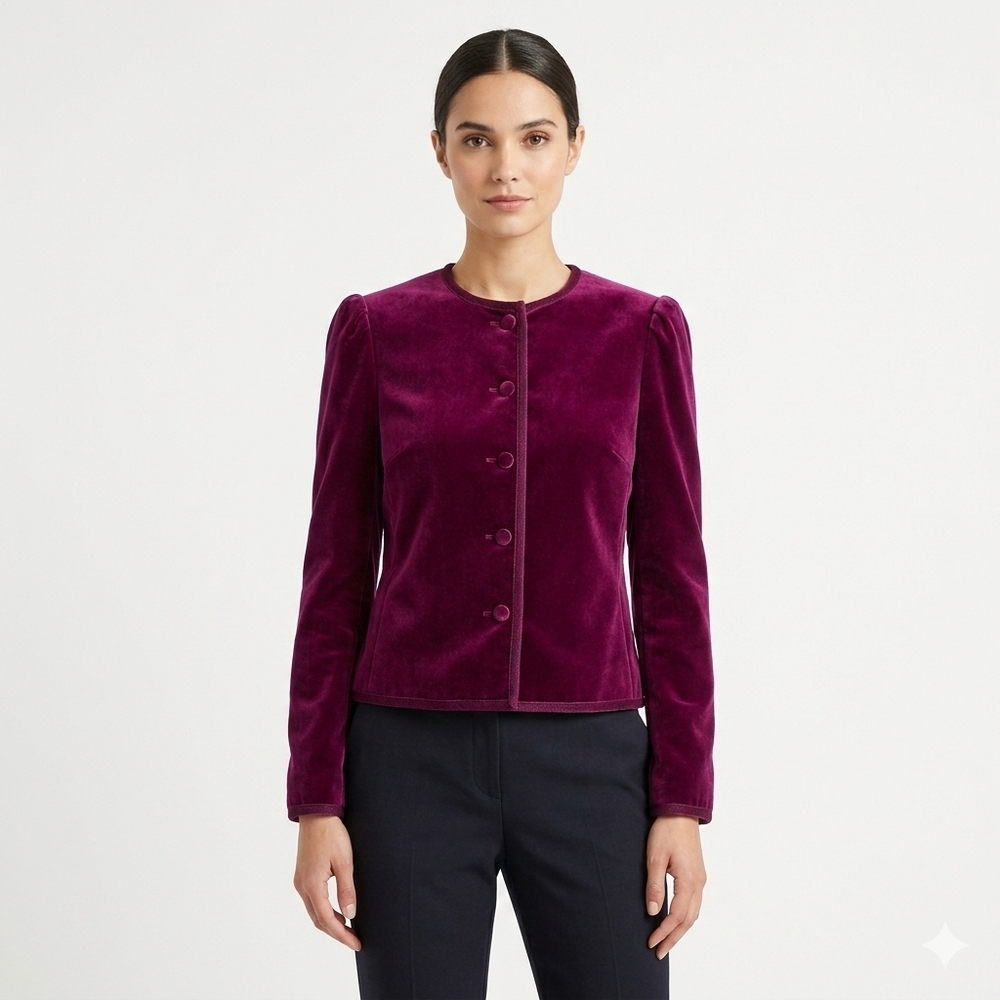 VTG Saks Fifth Ave Womens Velour Blazer Maroon Sz 8 90s Japan Witchy‎